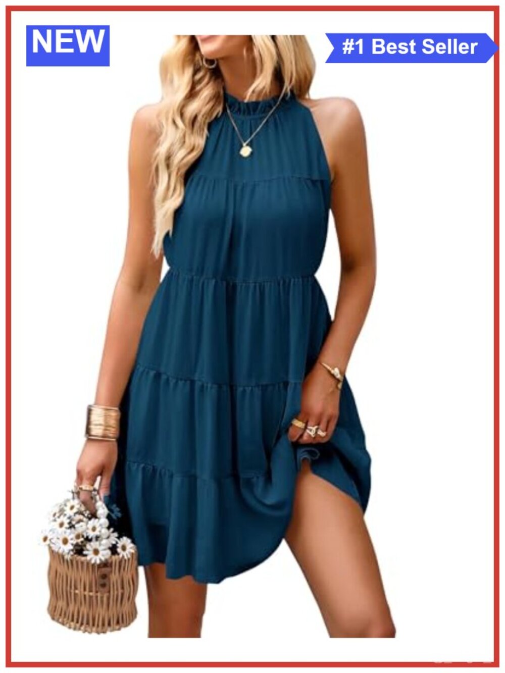 Women's Halter Babydoll Sundress Sleeveless Mini Dress Sleeveless Lightweight
